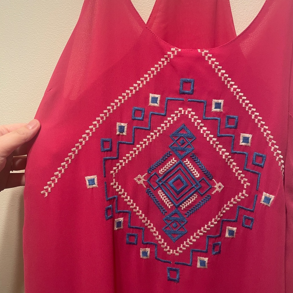 Kori America maxi dress pink with blue and white embroidery Aztec design - Picture 4 of 6